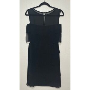 Kay Unger New York 100% Silk Tiered Chiffon Black Cocktail Dress Sz 4 Whimsygoth